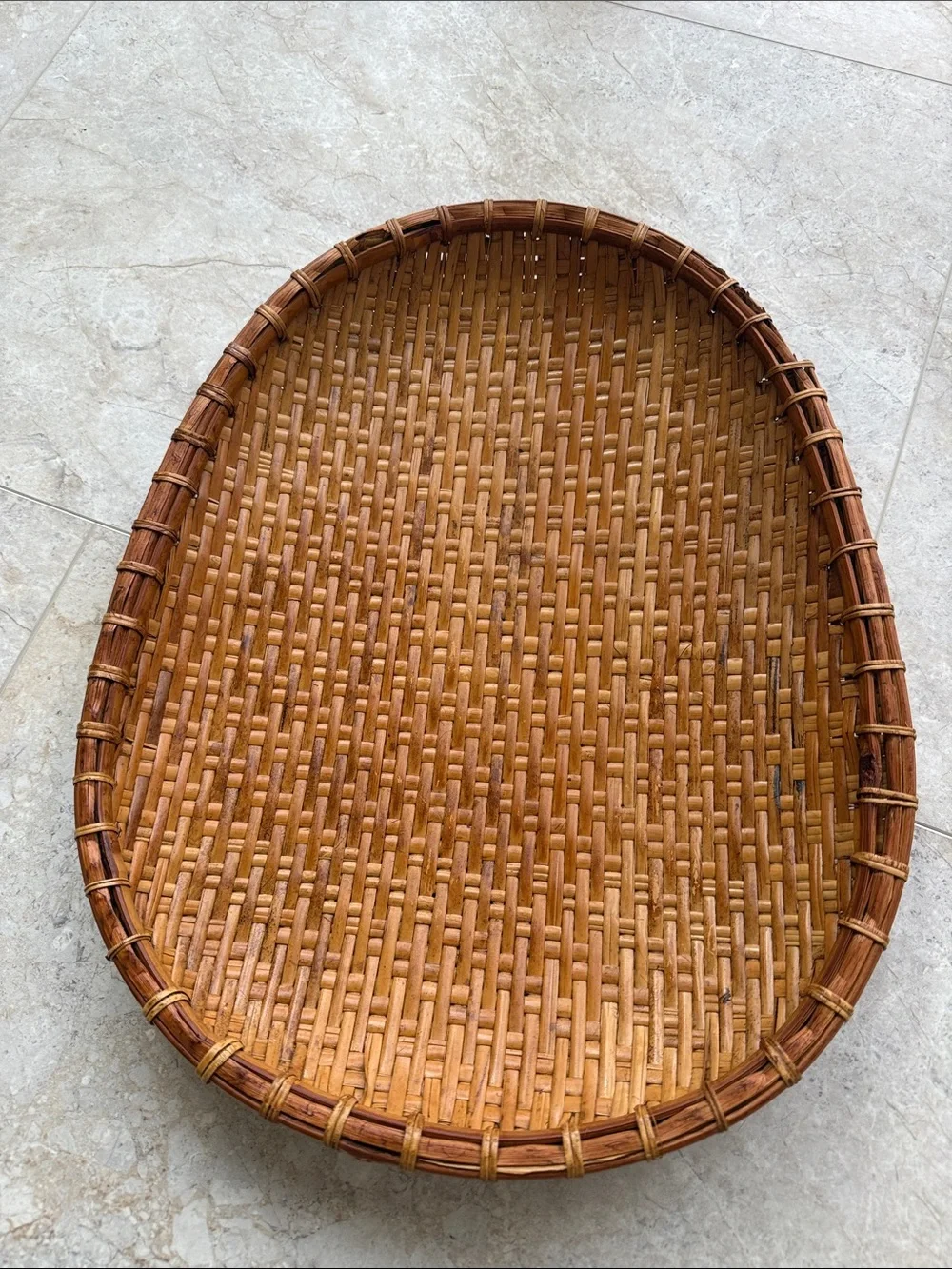 Vintage Bamboo Basket Tray Pear Shape